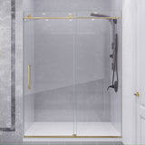 ANZZI SD-AZ8077-02BG Leon Series 60" by 76" Frameless Sliding Shower Door in Brushed Gold with Handle