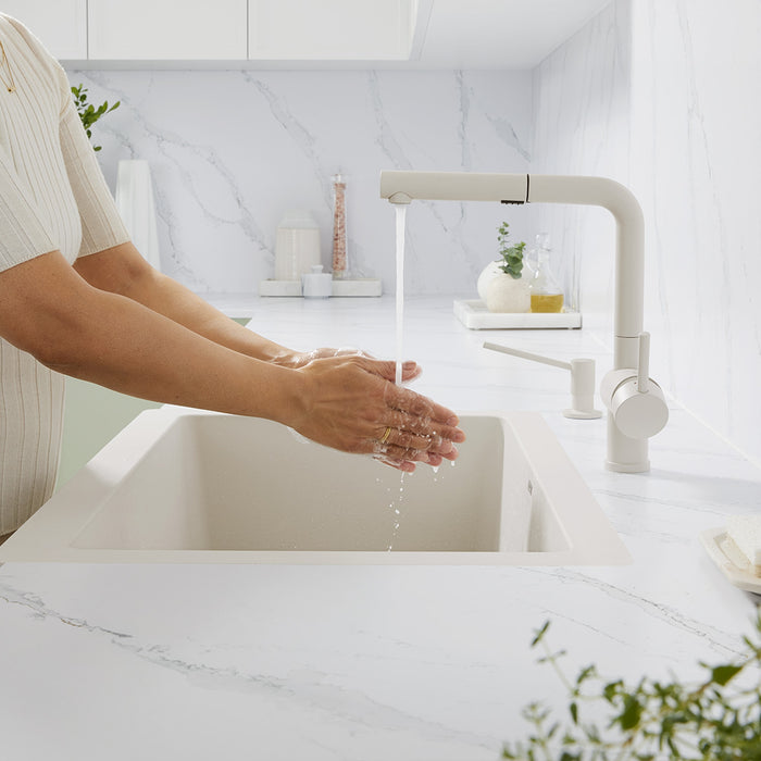 Blanco 526963 Linus Low Arc Pull-Out Dual-Spray Kitchen Faucet - Soft White
