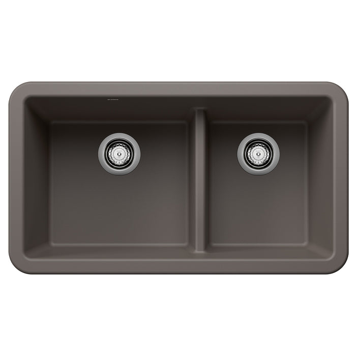 Blanco 443115 Ikon SILGRANIT 33" Double Bowl Apron-Front Farmhouse Sink in Volcano Gray