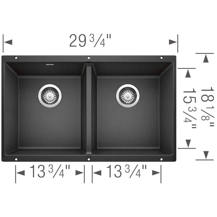 Blanco 516322 Precis SILGRANIT 29" 50/50 Double Bowl Undermount Kitchen Sink - Anthracite