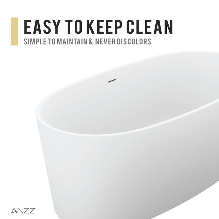 ANZZI FT-AZ505 Roccia 5.1 ft. Solid Surface Center Drain Freestanding Bathtub in Matte White