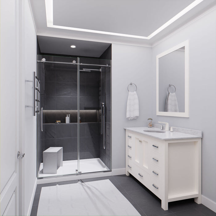 ANZZI SD-AZ8077-01CH Leon Series 48" by 76" Frameless Sliding Shower Door in Chrome with Handle