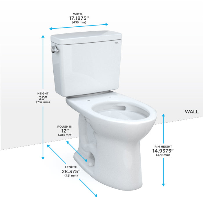 TOTO CST776CSG#11 Drake Two-Piece Elongated 1.6 GPF Toilet with CeFiONtect, Colonial White