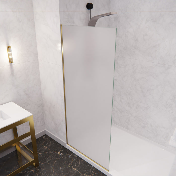 ANZZI SD-AZFL06001BGF Veil Series 74" by 34" Framed Frosted Glass Shower Screen in Brushed Gold