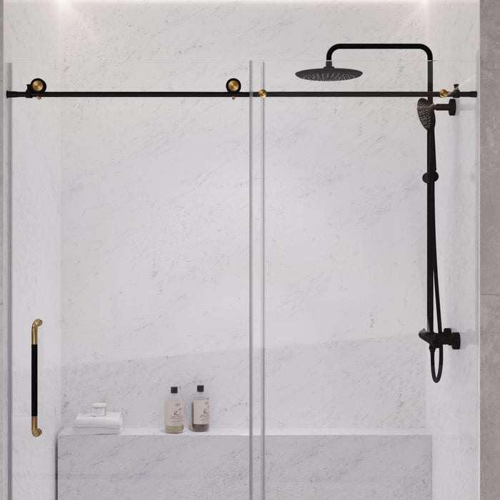ANZZI SD-AZ13-02MBBG Madam Series 76" x 60" Frameless Sliding Shower Door in Matte Black and Gold
