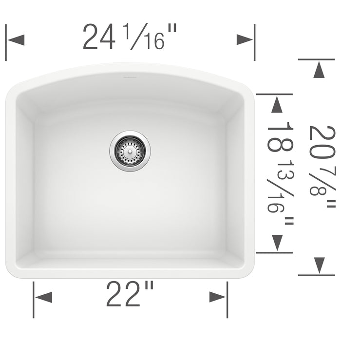 Blanco 440175 Diamond SILGRANIT 24" Single Bowl Undermount Kitchen Sink - White