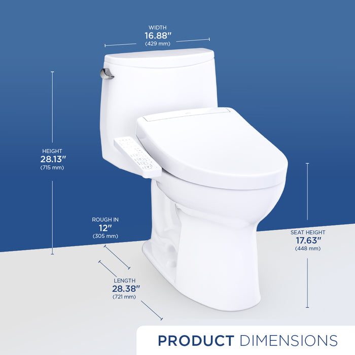 TOTO MW6083346CEFG#01 UltraMax WASHLET+ S2 One-Piece Elongated 1.28 GPF Universal Height Toilet in Cotton White