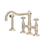 House of Rohl A1458XMWSSTN-2 Acqui Deck Mount Column Spout 3 Leg Bridge Kitchen Faucet with Sidespray