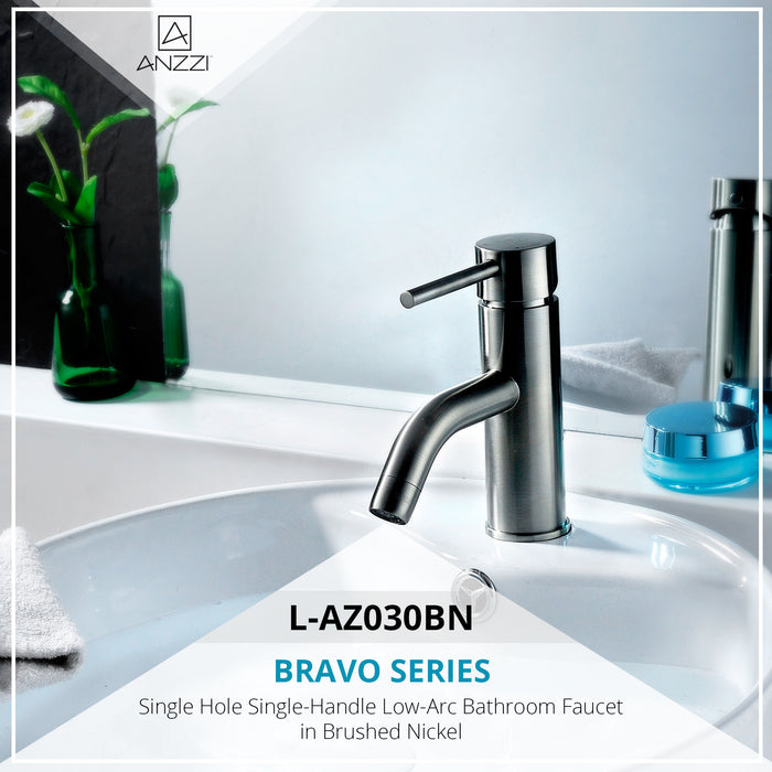 ANZZI L-AZ030BN Bravo Series Single Hole Single-Handle Low-Arc Bathroom Faucet in Brushed Nickel