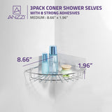 ANZZI AC-AZSC64CH 3-Piece Corner Shower Caddy Shelf Set with 8 Adhesive in Chrome