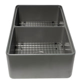 ALFI Brand ABFS3320D-GM Grey Matte Workstation 33" x 20" Double Bowl Step Rim Fireclay Farm Sink