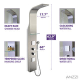 ANZZI SP-AZ023 Niagara 64" 2-Jetted Shower Panel with Heavy Rain Shower and Spray Wand in Brushed Steel