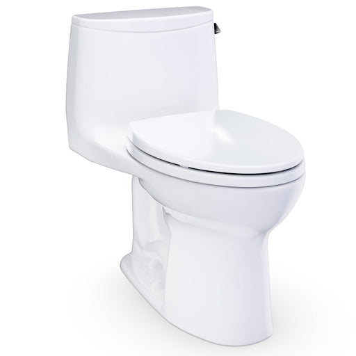 TOTO UltraMax One-Piece Elongated 1.28 GPF Universal Height Toilet with Right-Hand Trip Lever, CEFIONTECT and SS114 SoftClose Seat, Cotton White - MS608114CEFRG#01
