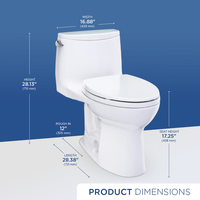 TOTO MS608114CEF#51 UltraMax One-Piece Elongated 1.28 GPF Universal Height Toilet with Seat, Ebony (Black)