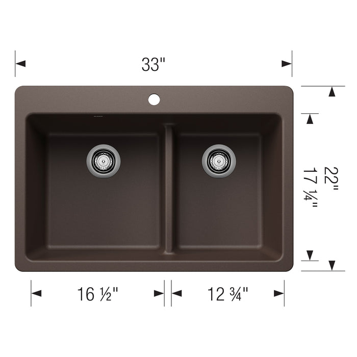 Blanco 443215 Liven SILGRANIT 33" 60/40 Double Bowl Dual Mount Kitchen Sink in Cafe