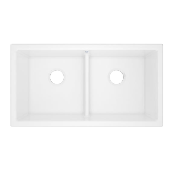 Rohl MSUM3318LDWH Shaws 33" Shaker Double Bowl Undermount Fireclay Kitchen Sink