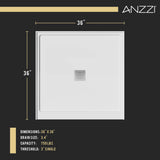 ANZZI SB-AZ102C ALEXANDER 36" x 36" Center Drain Shower Base in White