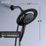 ANZZI SH-AZ067MB Valkyrie Retro-Fit 3-Spray Patterns with 7.48" Wall Mounted Dual Shower Heads in Matte Black