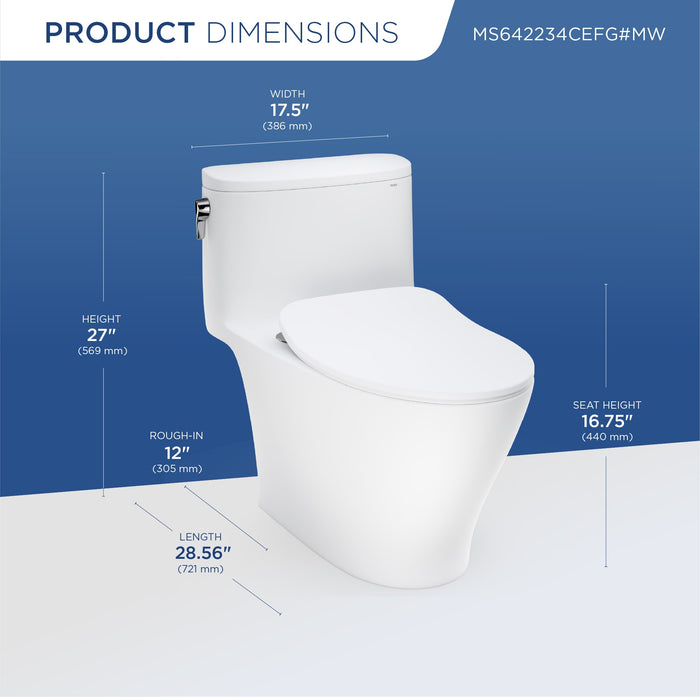 TOTO MS642234CEFG#MW Nexus One-Piece Elongated Toilet with a Slim SoftClose Seat, Matte White