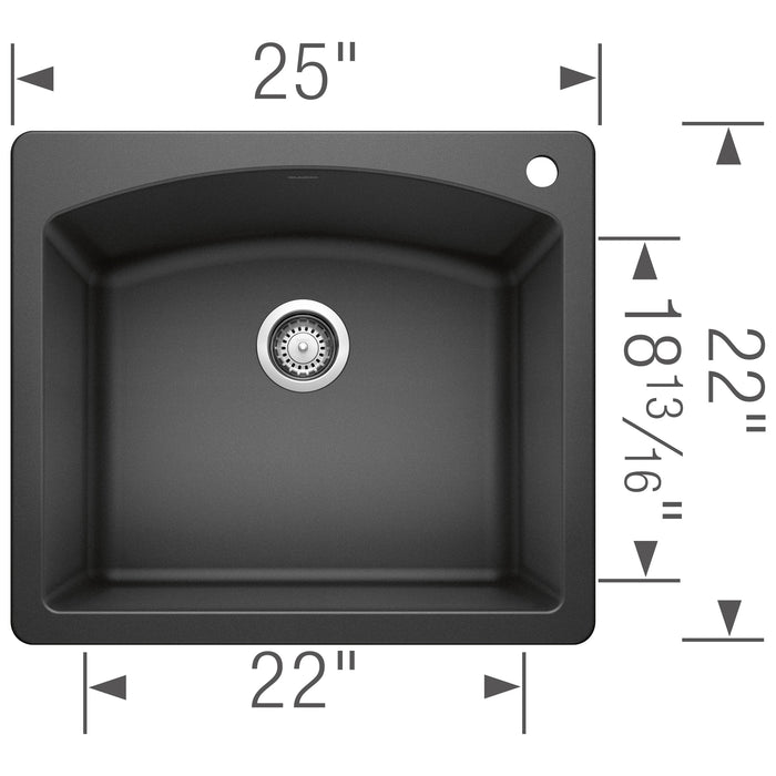 Blanco 440210 Diamond SILGRANIT 25" Single Bowl Dual Mount Kitchen Sink - Anthracite