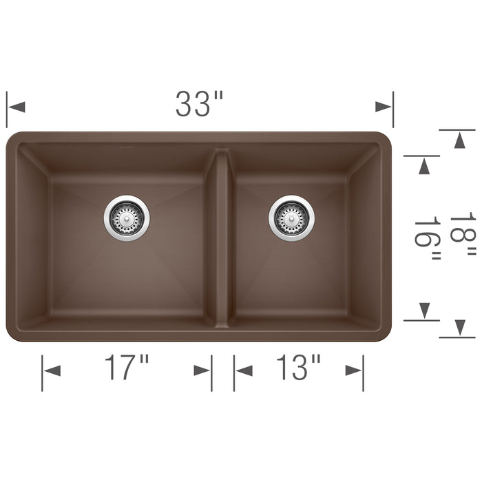 Blanco 441129 Precis SILGRANIT 33" 60/40 Double Bowl Undermount Kitchen Sink - Cafe