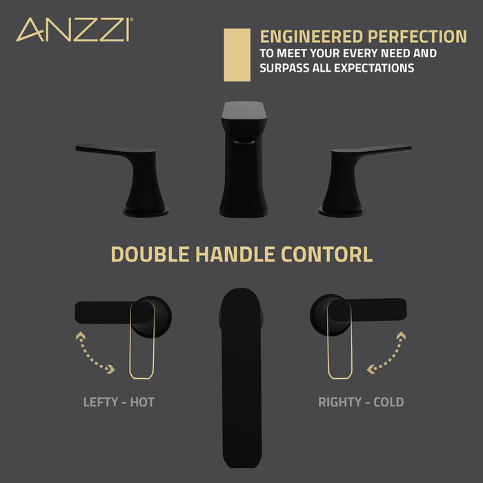 ANZZI L-AZ902MB 2-Handle 3-Hole 8" Widespread Bathroom Faucet With Pop-up Drain in Matte Black