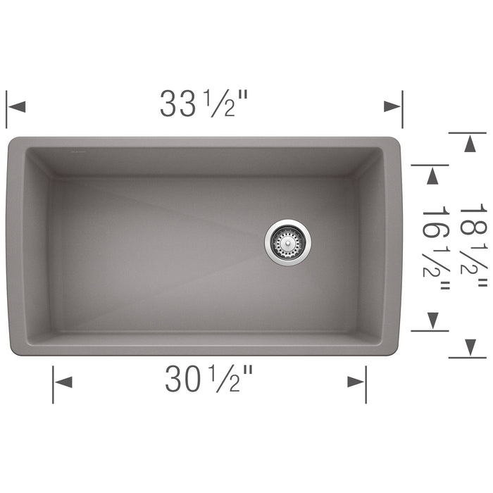 Blanco 441770 Diamond SILGRANIT 33" Super Single Undermount Kitchen Sink - Metallic Gray