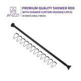 ANZZI AC-AZSR55MB 35-55 Inches Shower Curtain Rod with Shower Hooks in Matte Black