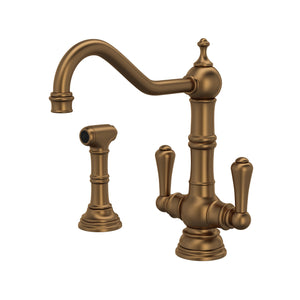 Rohl U.4766EB-2 Perrin and Rowe Edwardian Single Hole Kitchen Faucet with Lever Handles and Sidespray