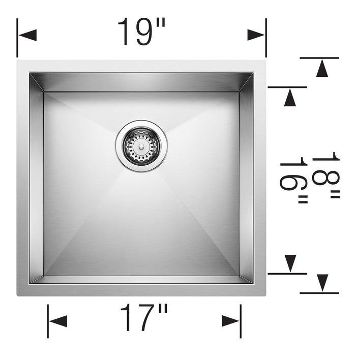 Blanco 516209 Precision R0 19" Single Bowl Undermount Stainless Steel Kitchen Sink