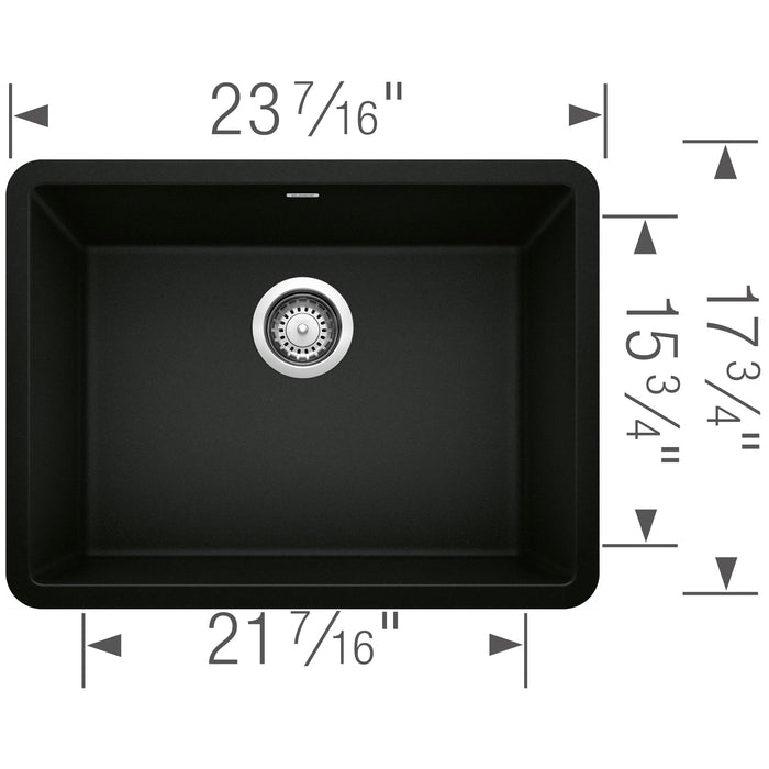Blanco 442928 Precis SILGRANIT 24" Single Bowl Undermount Kitchen Sink - Coal Black