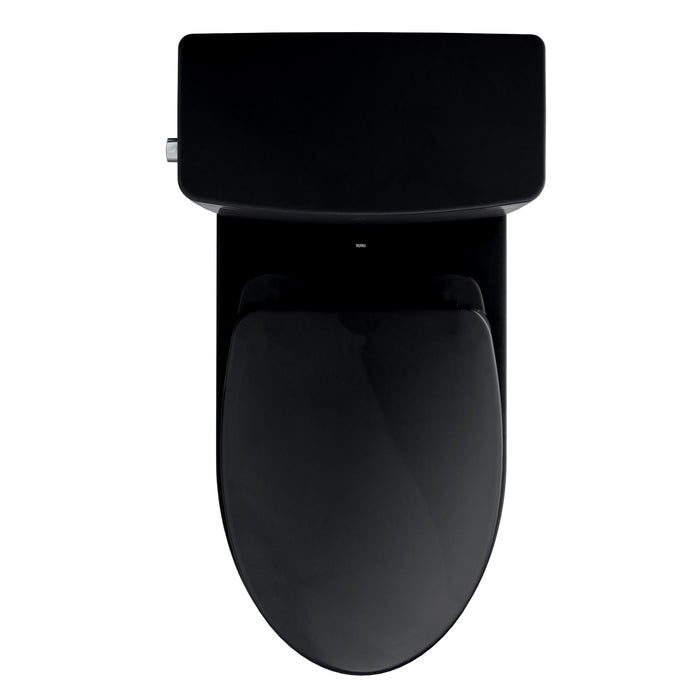 TOTO MS472124CEF#51 Glaston Two-Piece Elongated 1.28 GPF Universal Height Toilet with Seat, Ebony (Black)