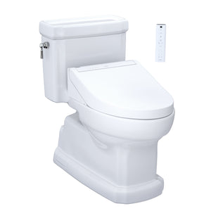 TOTO WASHLET+ Eco Guinevere Elongated 1.28 GPF Universal Height Toilet with C5 Bidet Seat, Cotton White - MW9743084CEFG#01