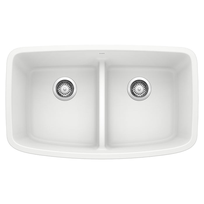 Blanco 442199 Valea SILGRANIT 32" 50/50 Double Bowl Undermount Kitchen Sink with Low Divide - White