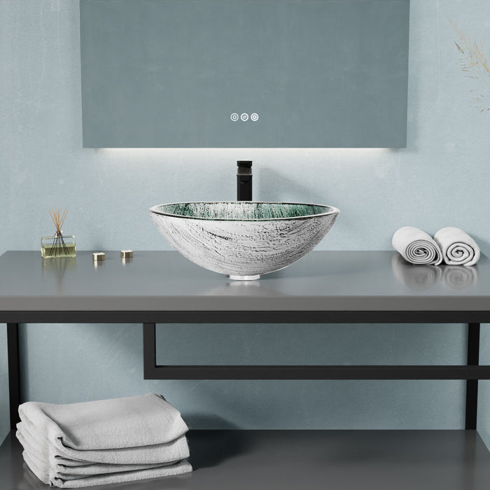 ANZZI LS-AZ903 Amalfi Round Glass Vessel Bathroom Sink with Stellar Grey Finish