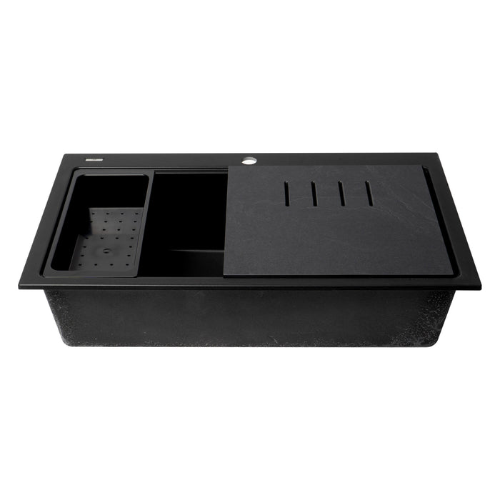 ALFI Brand AB3418SBDI-BLA Black 33" Granite Composite Workstation Single Bowl Drop-in Sink