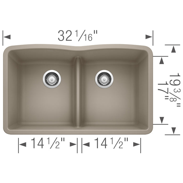 Blanco 442072 Diamond SILGRANIT 32" 50/50 Double Bowl Undermount Kitchen Sink in Truffle
