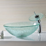 ANZZI LS-AZ8112 Paeva Series Deco-Glass Vessel Sink in Crystal Clear Chipasi with Chrome Waterfall Faucet