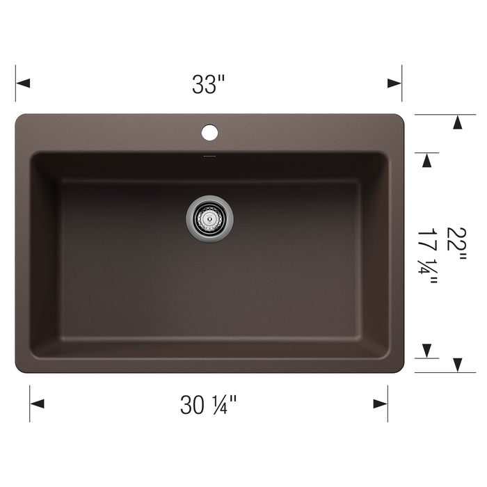 Blanco 443199 Liven SILGRANIT 33" Super Single Dual Mount Kitchen Sink - Cafe