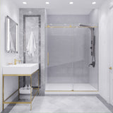 ANZZI SD-AZ8077-02BG Leon Series 60" by 76" Frameless Sliding Shower Door in Brushed Gold with Handle