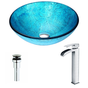 Accent Series Deco-Glass Vessel Sink in Blue Ice with Key Faucet in Polished Chrome