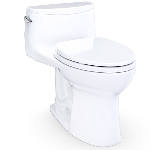 TOTO UltraMax Low Profile One-Piece Elongated 1.28 GPF Universal Height Toilet with CEFIONTECT and SS114 SoftClose Seat, Cotton White - MS618114CEFG#01