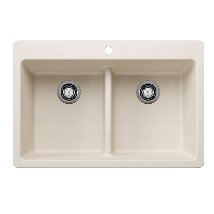 Blanco 443209 Liven SILGRANIT 33" 50/50 Double Bowl Dual Mount Kitchen Sink with Low Divide - Soft White