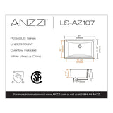 ANZZI LS-AZ107 Pegasus Series 21" Ceramic Undermount Sink Basin in White