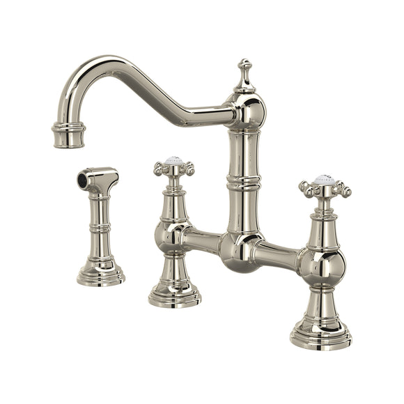 Rohl U.4755X-PN-2 Perrin and Rowe Edwardian Bridge Kitchen Faucet with Sidespray