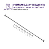 ANZZI AC-AZSR88BN 48-88 Inches Shower Curtain Rod with Shower Hooks in Brushed Nickel