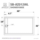 ANZZI SB-AZ012WL Field Series 36" x 60" Double Threshold Shower Base in White