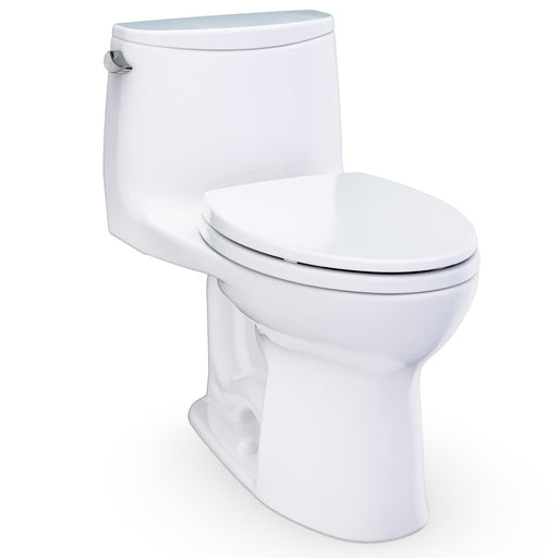 TOTO UltraMax One-Piece Elongated 1.28 GPF Universal Height Toilet with CEFIONTECT and SS114 SoftClose Seat, Cotton White - MS608114CEFG#01