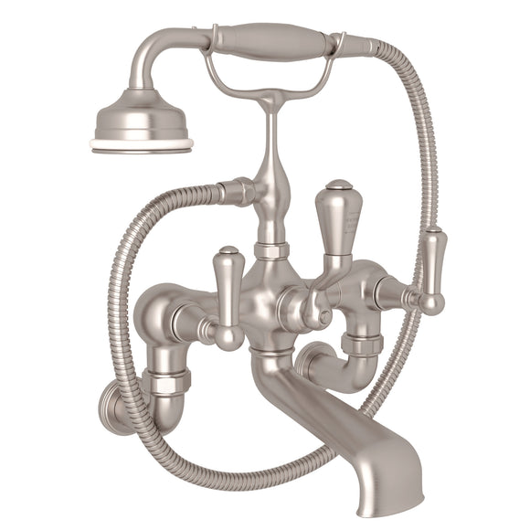 Rohl U.3006LS/1-STN Perrin and Rowe Georgian Era Exposed Wall Mount Tub Filler with Handshower