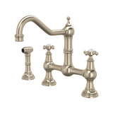 Rohl U.4755X-STN-2 Perrin and Rowe Edwardian Bridge Kitchen Faucet with Sidespray